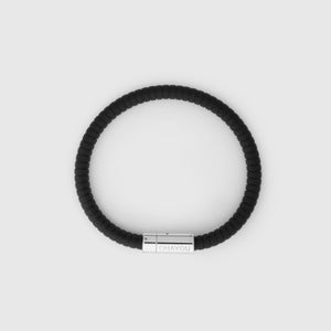 The rubber bracelet in black with stainless steel clasp. FKM fluoroelastomer rubber – Fully waterproof. 